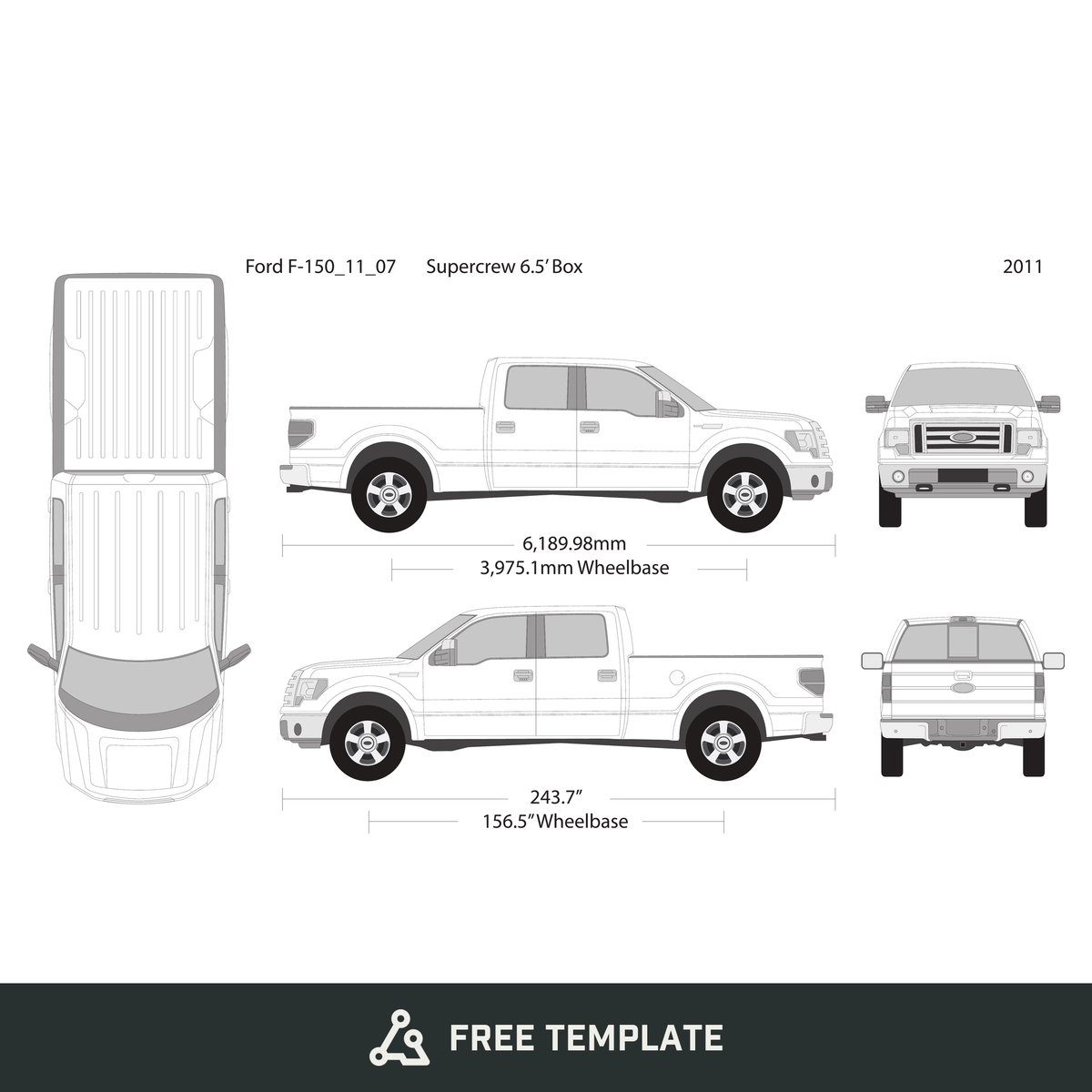 2011 Ford F-150 free vector vehicle wrap template - GravBase