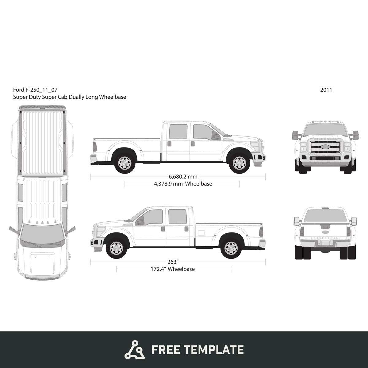 2011 Ford F-250 free vector vehicle wrap template - GravBase
