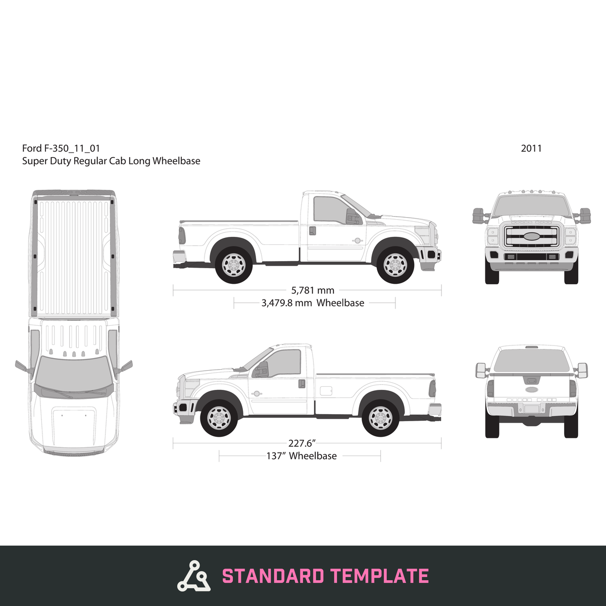 2011 Ford F-350 vector wrap template V01, Design-Ready PDF - GravBase
