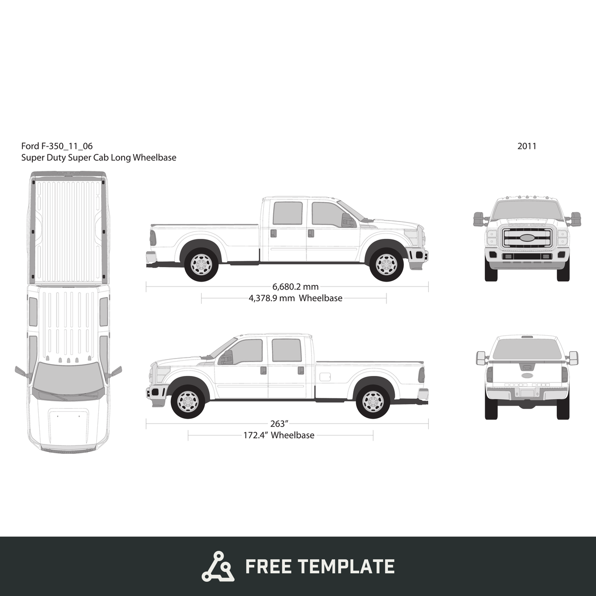 2011 Ford F-350 free vector vehicle wrap template - GravBase
