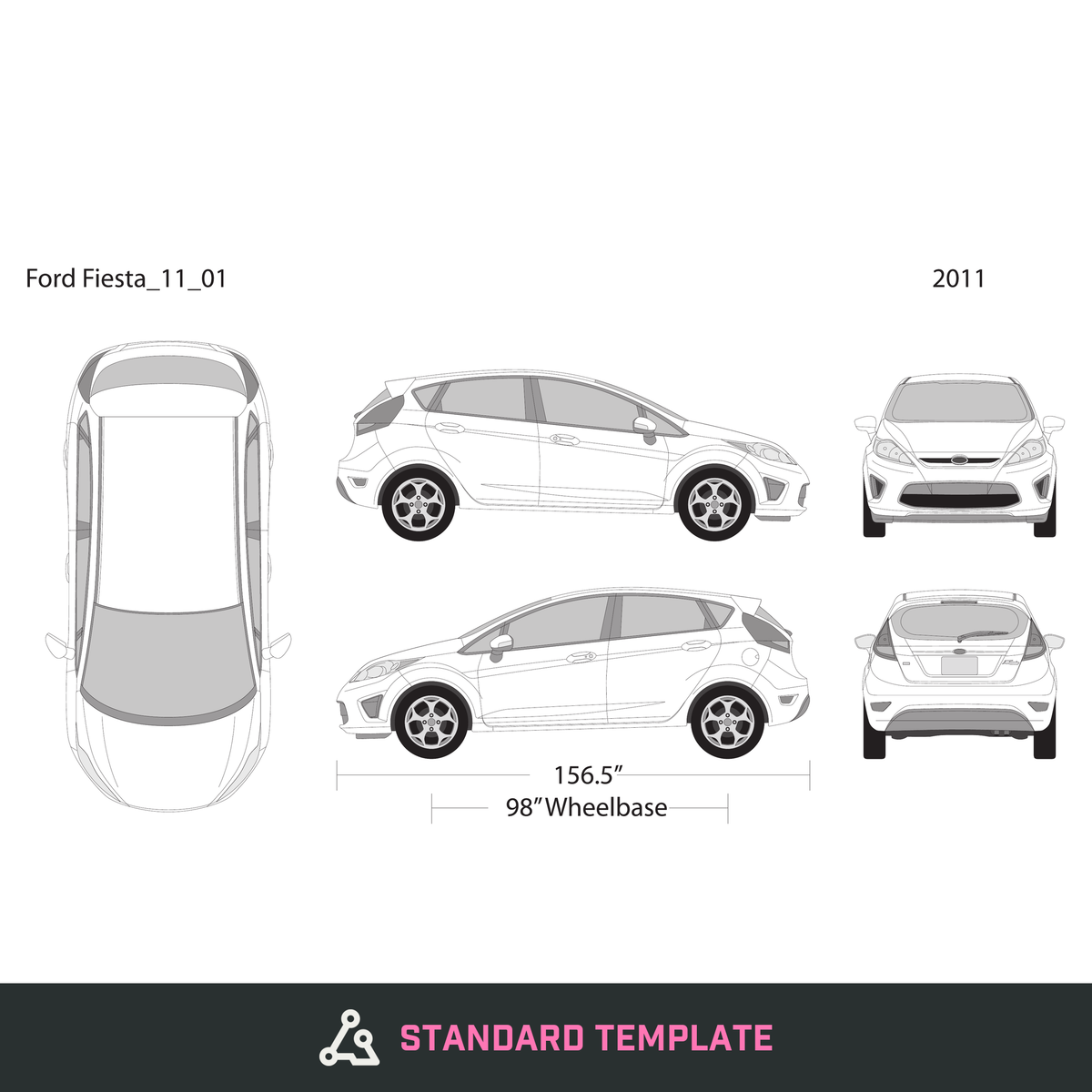 2011 Ford Fiesta vector wrap template V01, Design-Ready PDF - GravBase