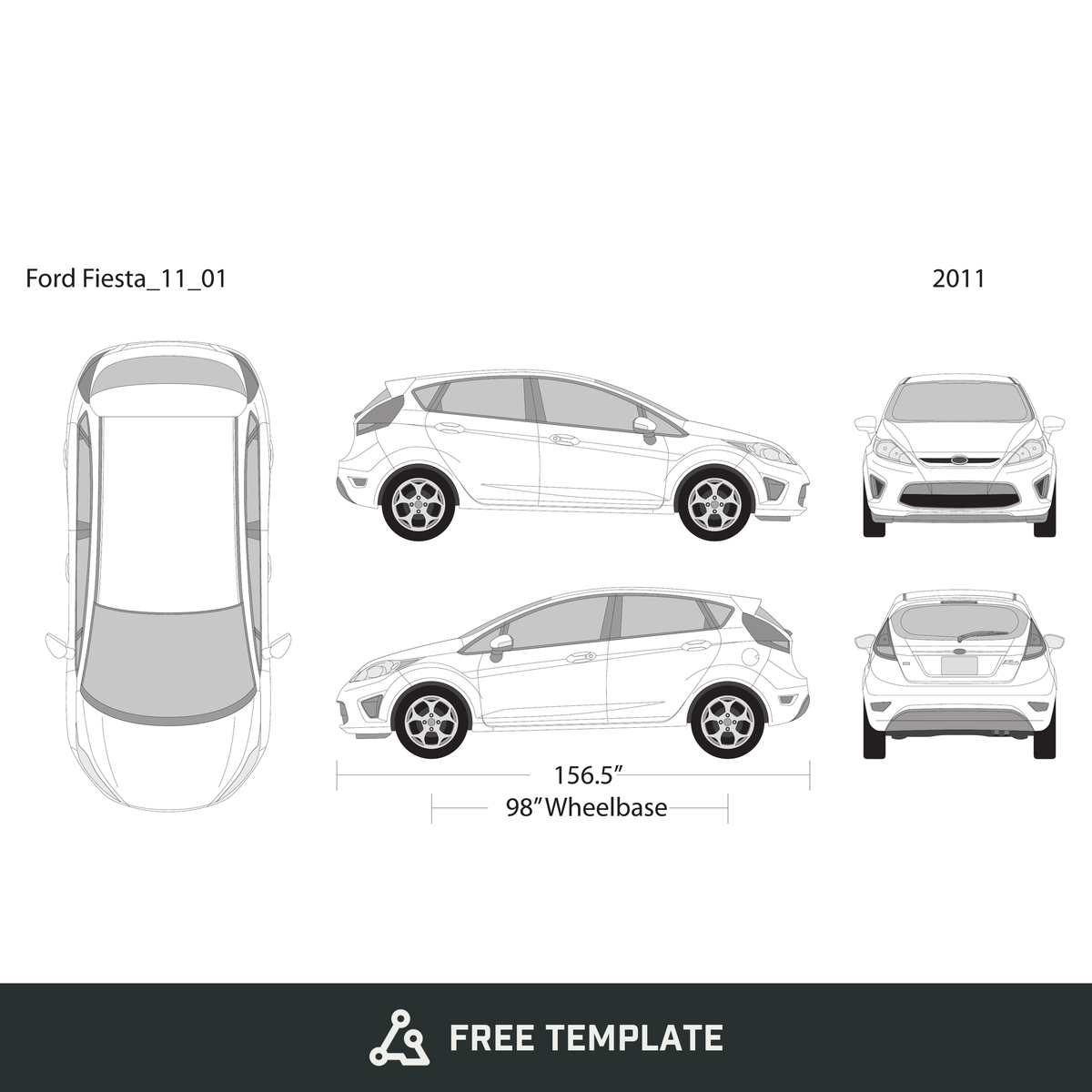 2011 Ford Fiesta free vector vehicle wrap template - GravBase