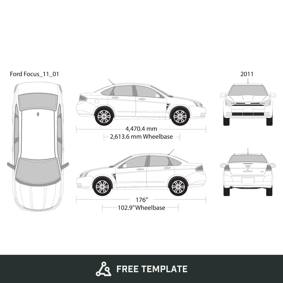 2011 Ford Focus free vector vehicle wrap template - GravBase