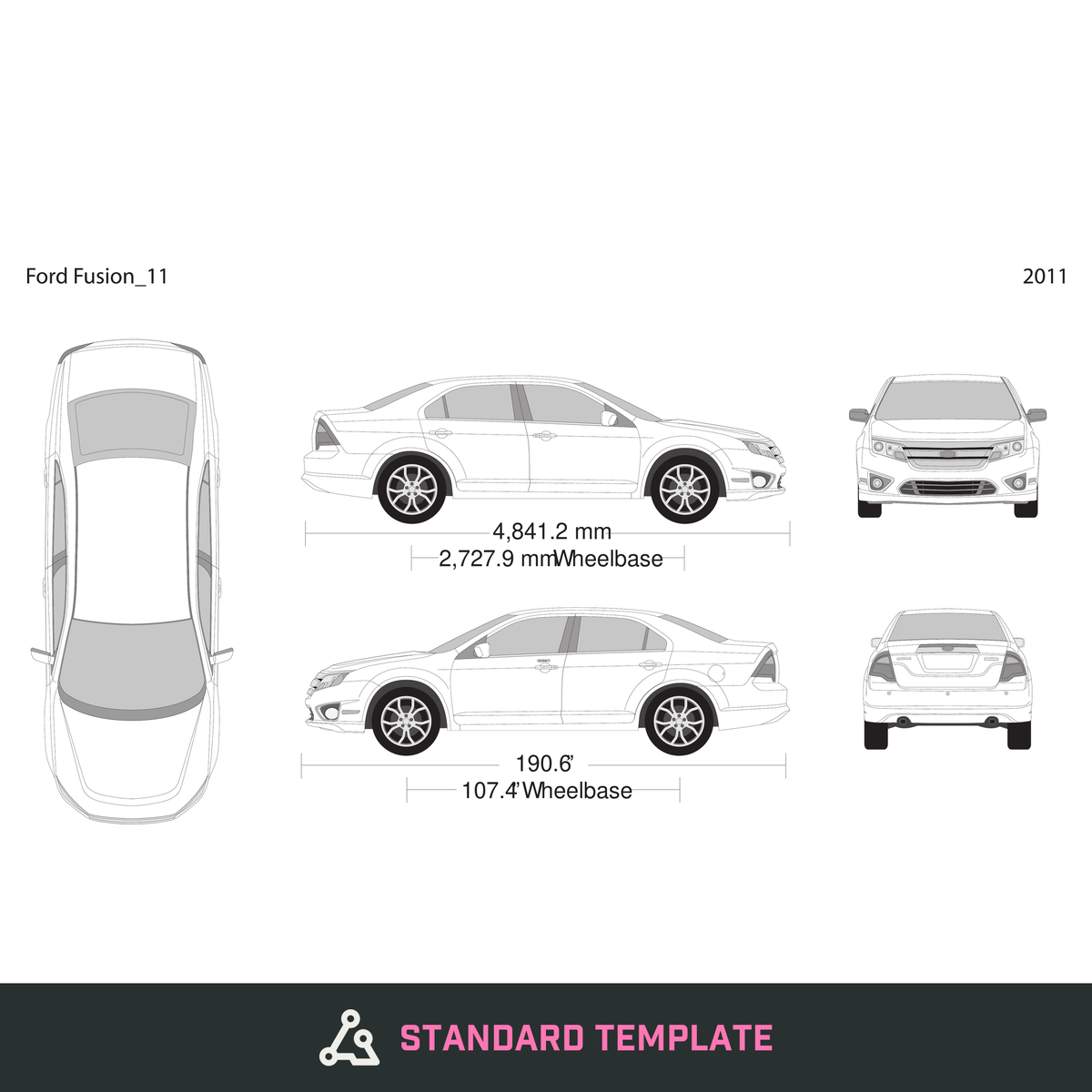 2011 Ford Fusion vector wrap template, Design-Ready PDF - GravBase