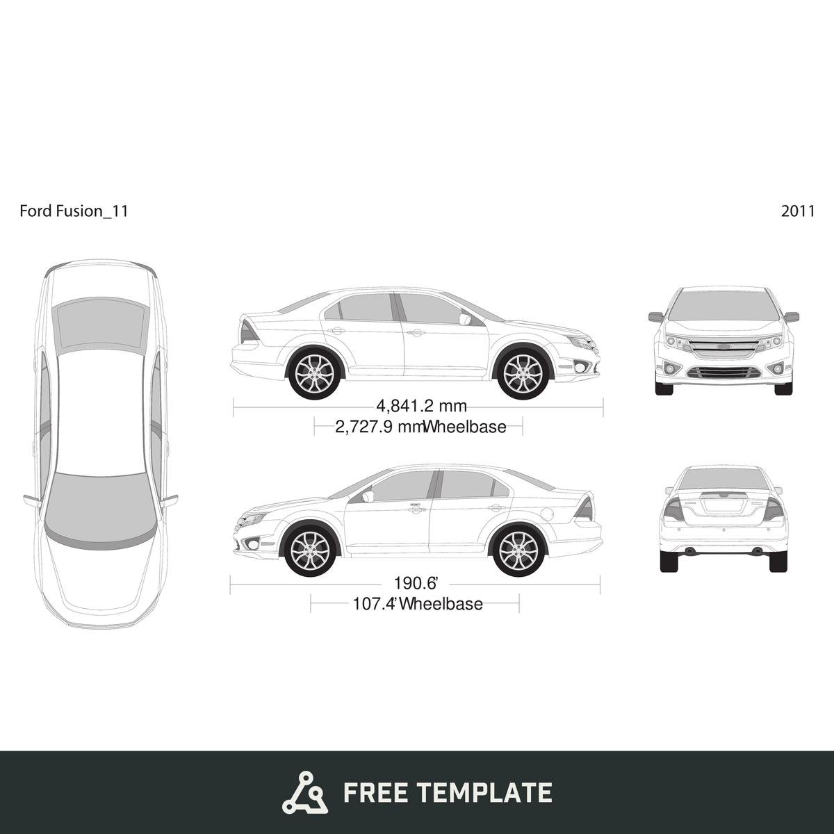2011 Ford Fusion free vector vehicle wrap template - GravBase