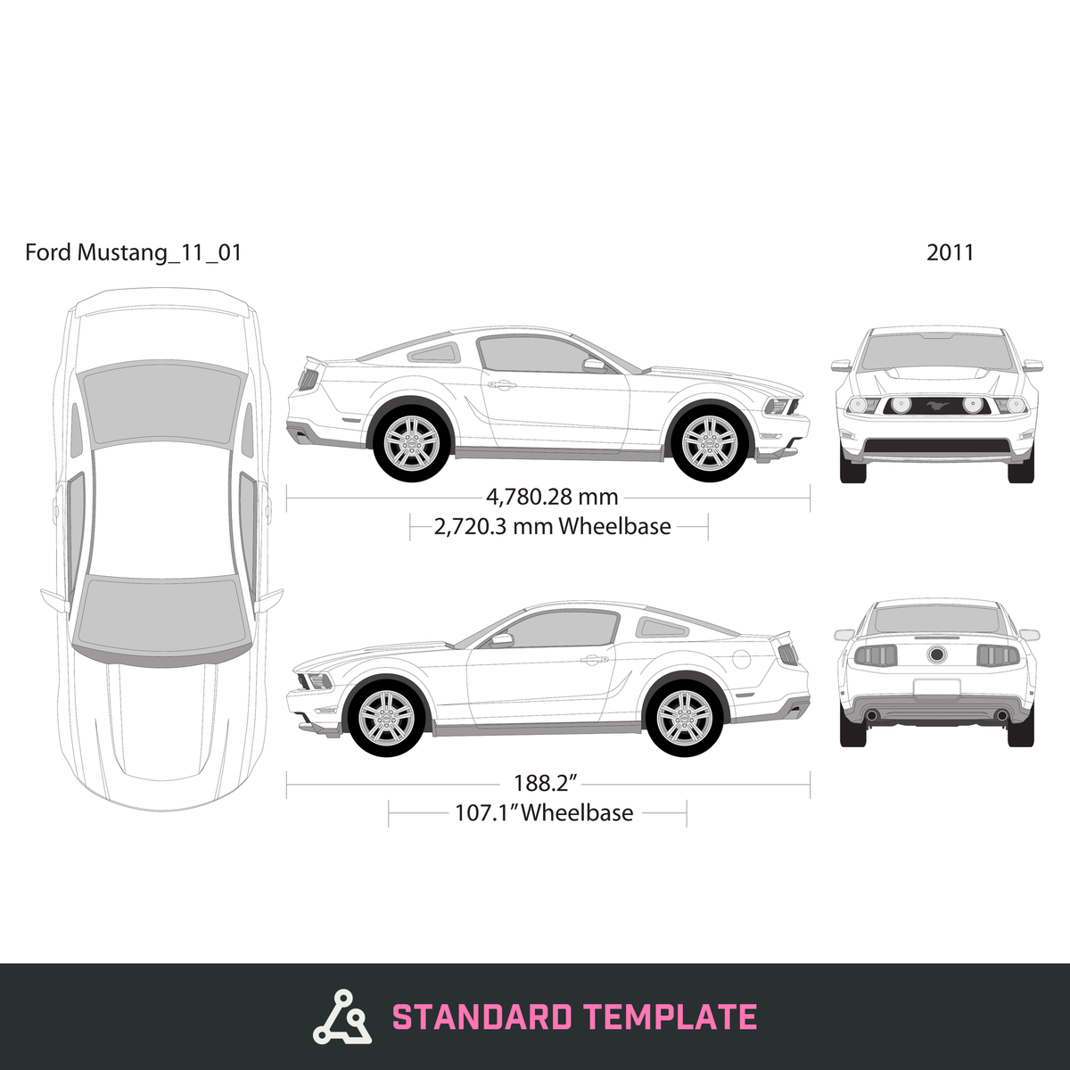 2011 Ford Mustang vector wrap template V01, Design-Ready PDF - GravBase