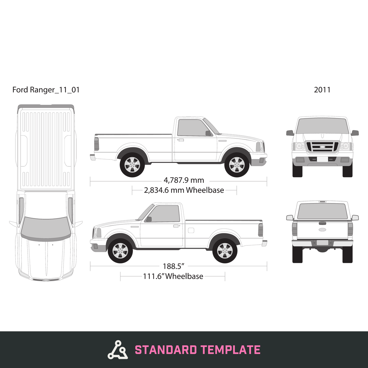 2011 Ford Ranger vector wrap template V01, Design-Ready PDF - GravBase