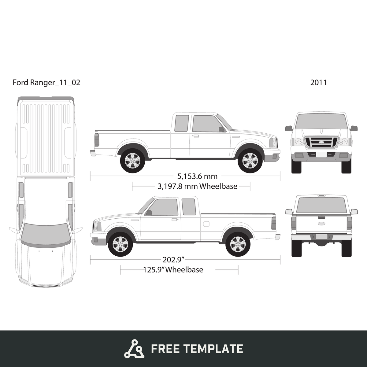 2011 Ford Ranger free vector vehicle wrap template - GravBase