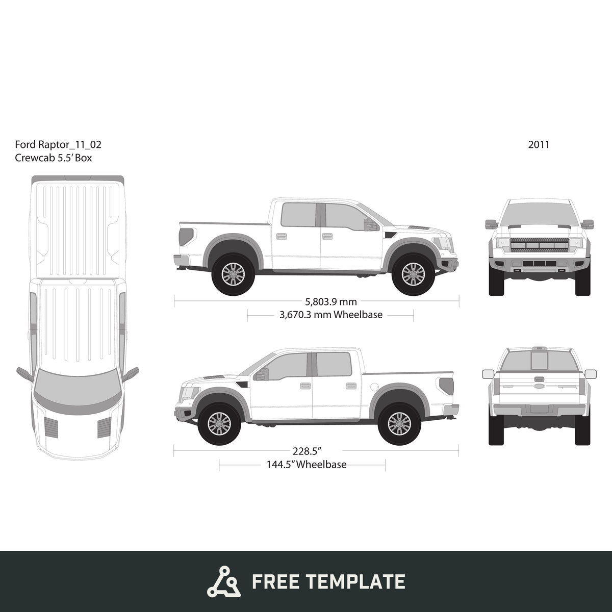 2011 Ford Raptor free vector vehicle wrap template - GravBase