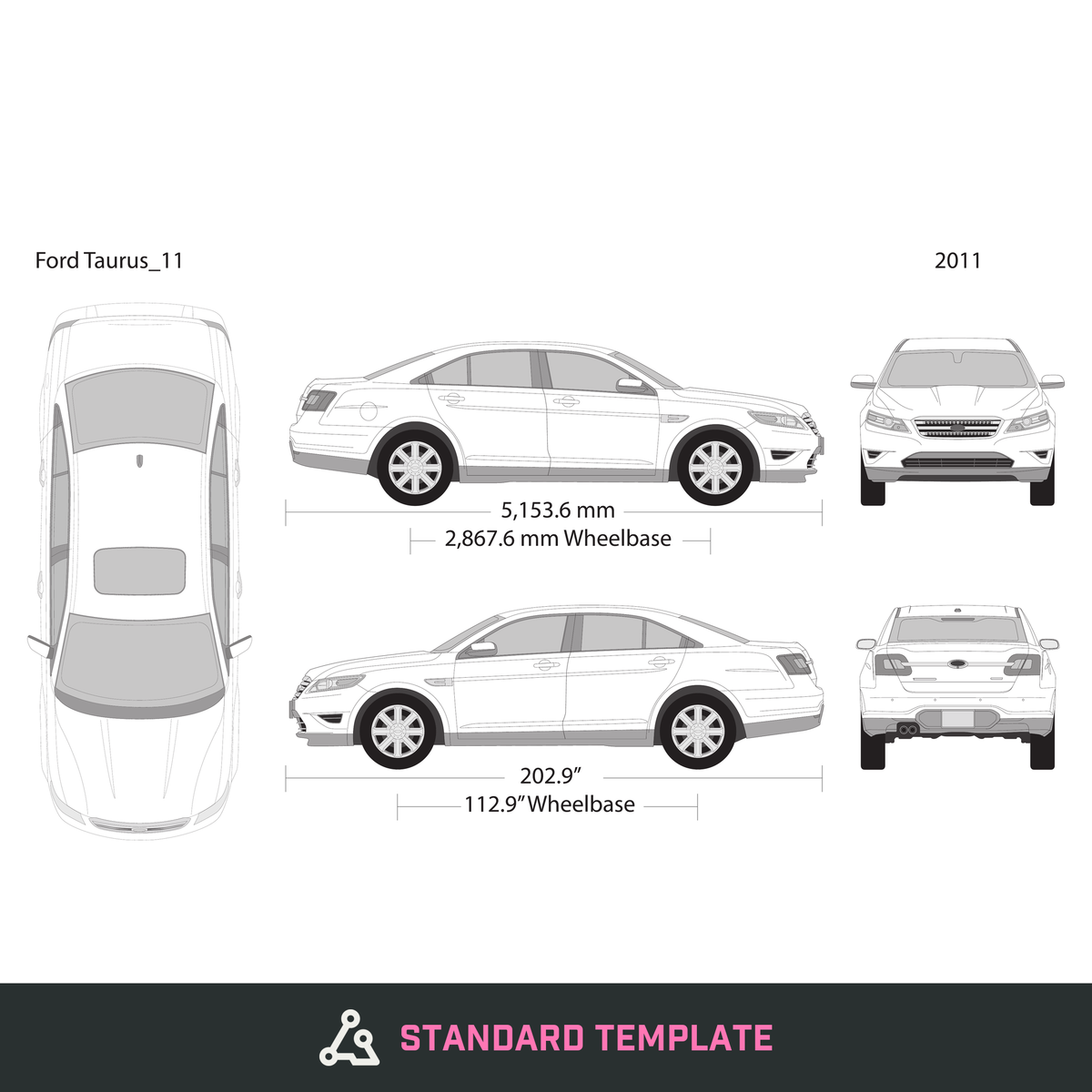 2011 Ford Taurus vector wrap template, Design-Ready PDF - GravBase