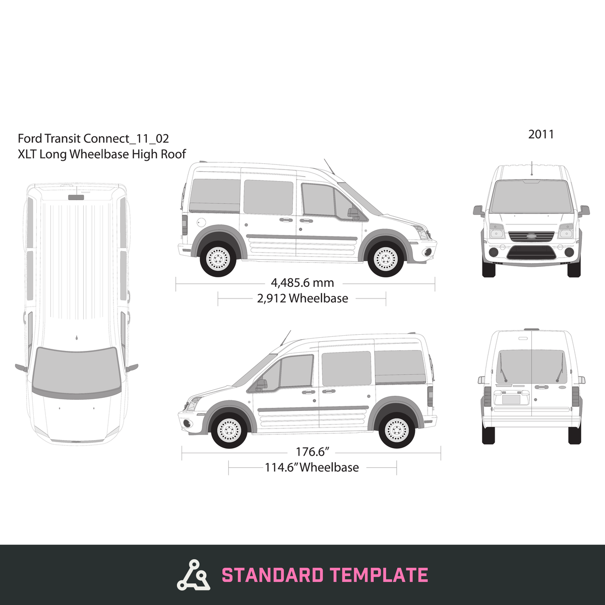 2011 Ford Transit Connect vector wrap template V02, Design-Ready PDF - GravBase