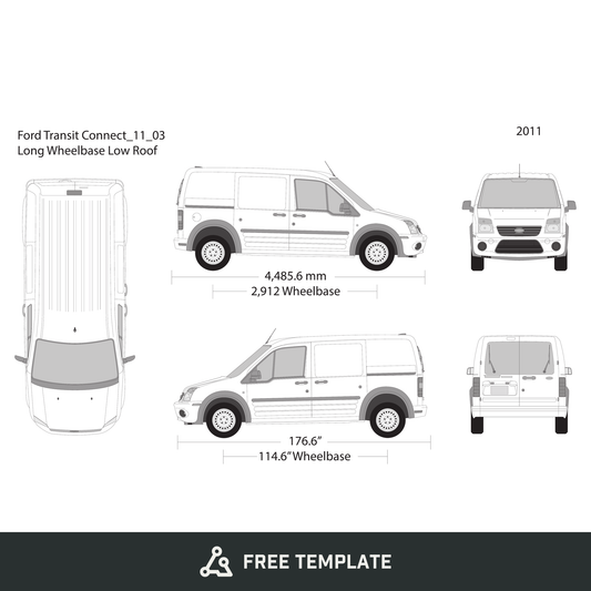 2011 Ford Transit Connect free vector vehicle wrap template - GravBase