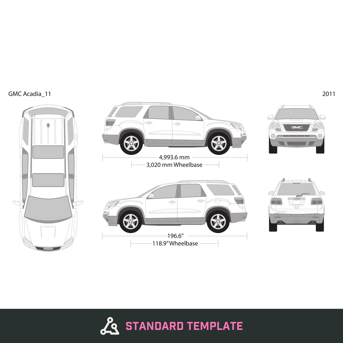 2011 GMC Acadia vector wrap template, Design-Ready PDF - GravBase