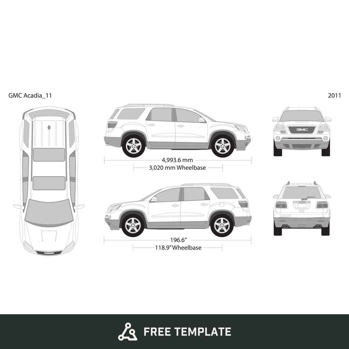 2011 GMC Acadia free vector vehicle wrap template - GravBase