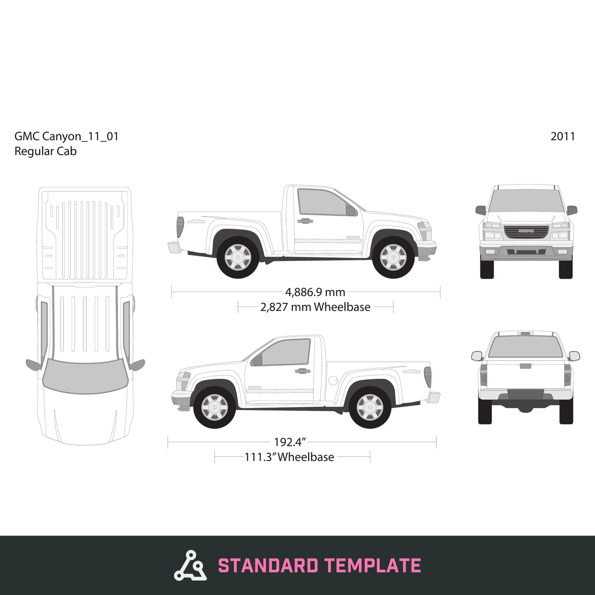 2011 GMC Canyon vector wrap template V01, Design-Ready PDF - GravBase