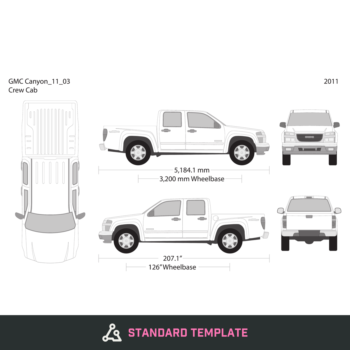 2011 GMC Canyon vector wrap template V03, Design-Ready PDF - GravBase