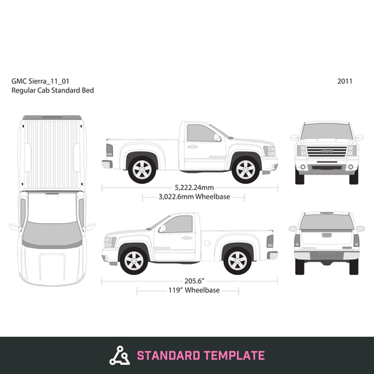 2011 GMC Sierra 1500 vector wrap template V01, Design-Ready PDF - GravBase