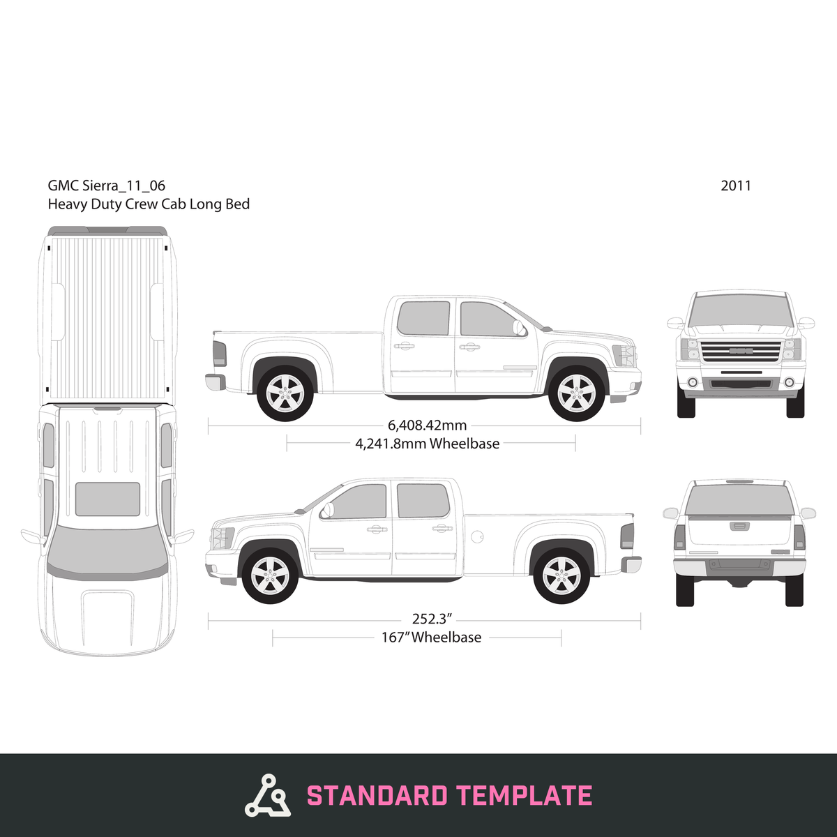 2011 GMC Sierra 2500-3500 HD vector wrap template V06, Design-Ready PDF - GravBase