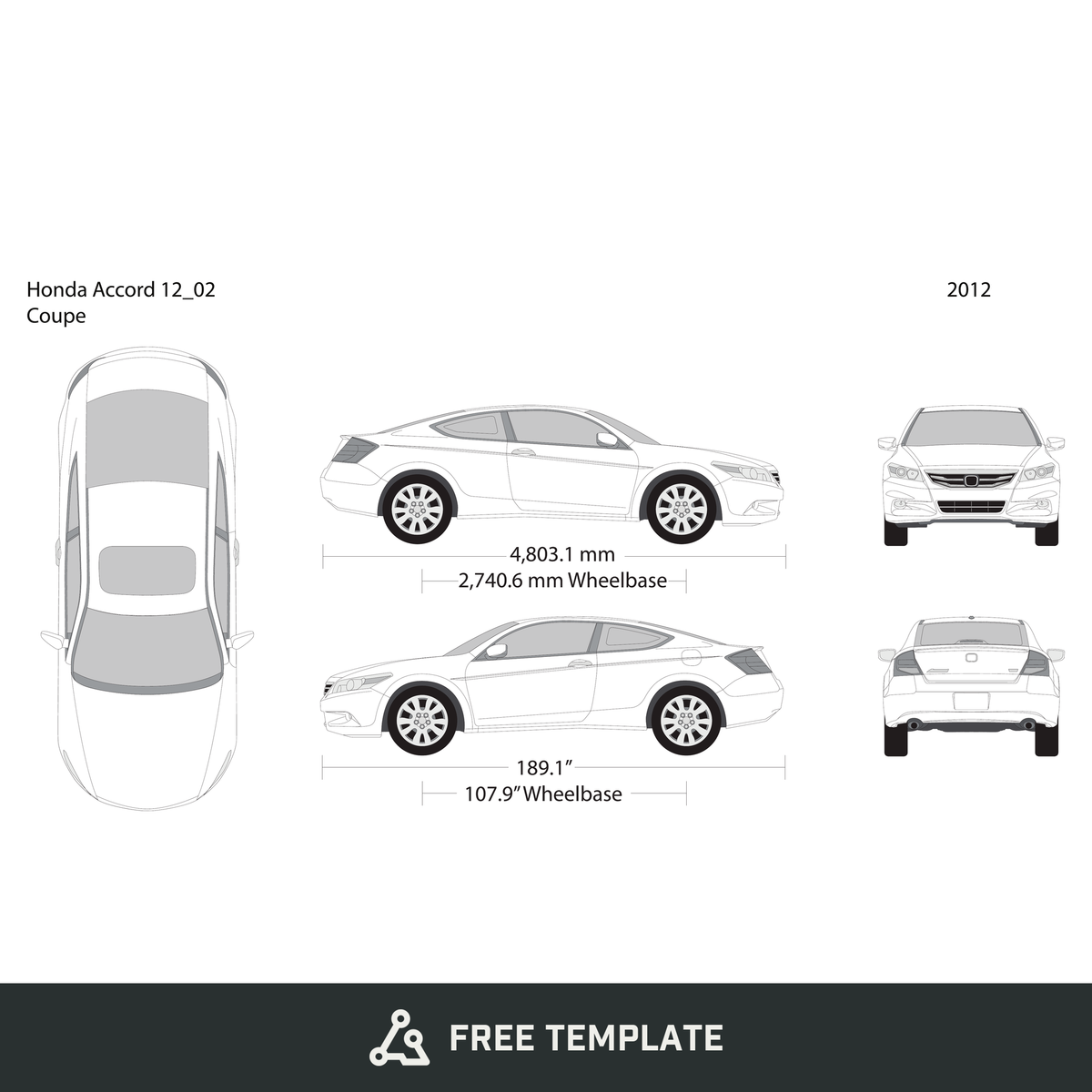 2011 Honda Accord Coupe free vector vehicle wrap template - GravBase