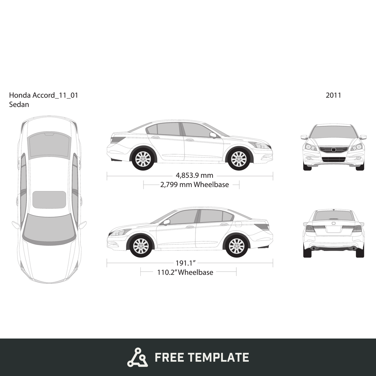 2011 Honda Accord Sedan free vector vehicle wrap template - GravBase