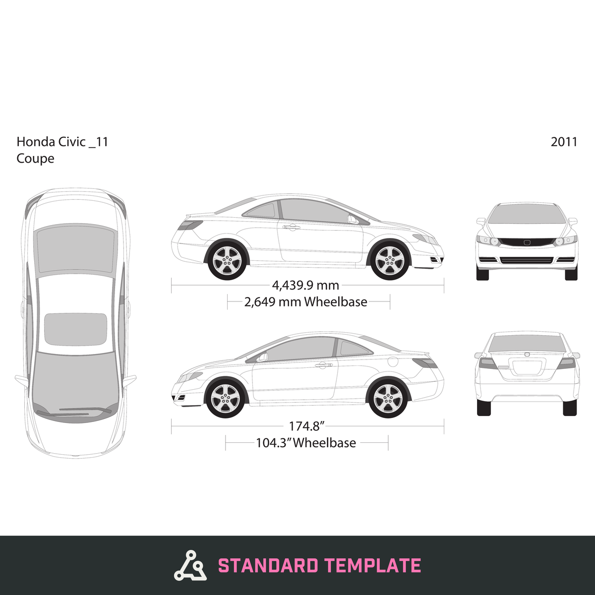 2011 Honda Civic Coupe vector wrap template, Design-Ready PDF - GravBase