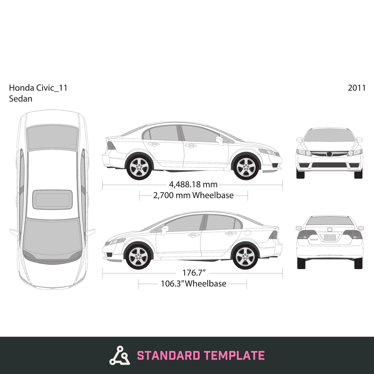 2011 Honda Civic Sedan vector wrap template, Design-Ready PDF - GravBase