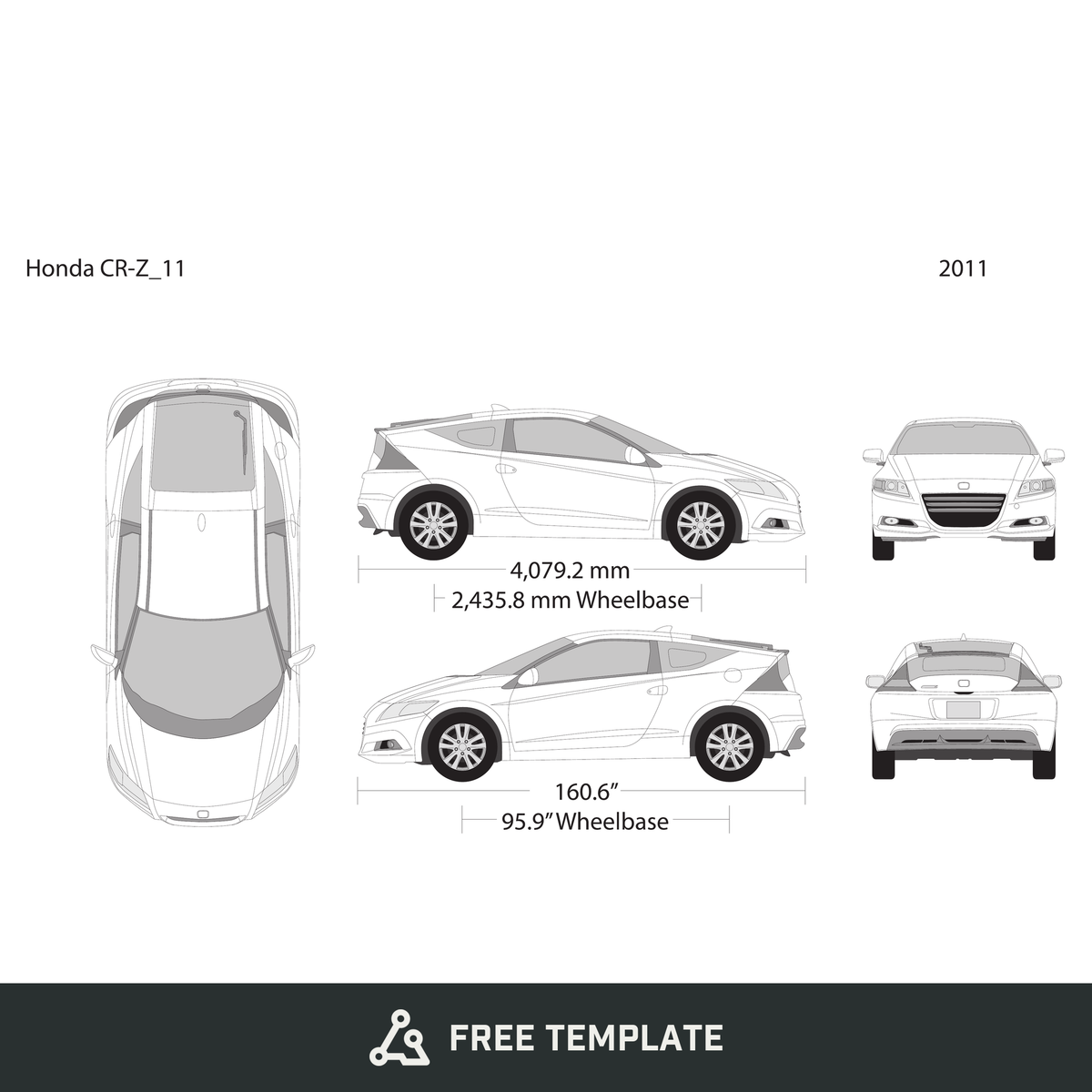 2011 Honda CR-Z free vector vehicle wrap template - GravBase