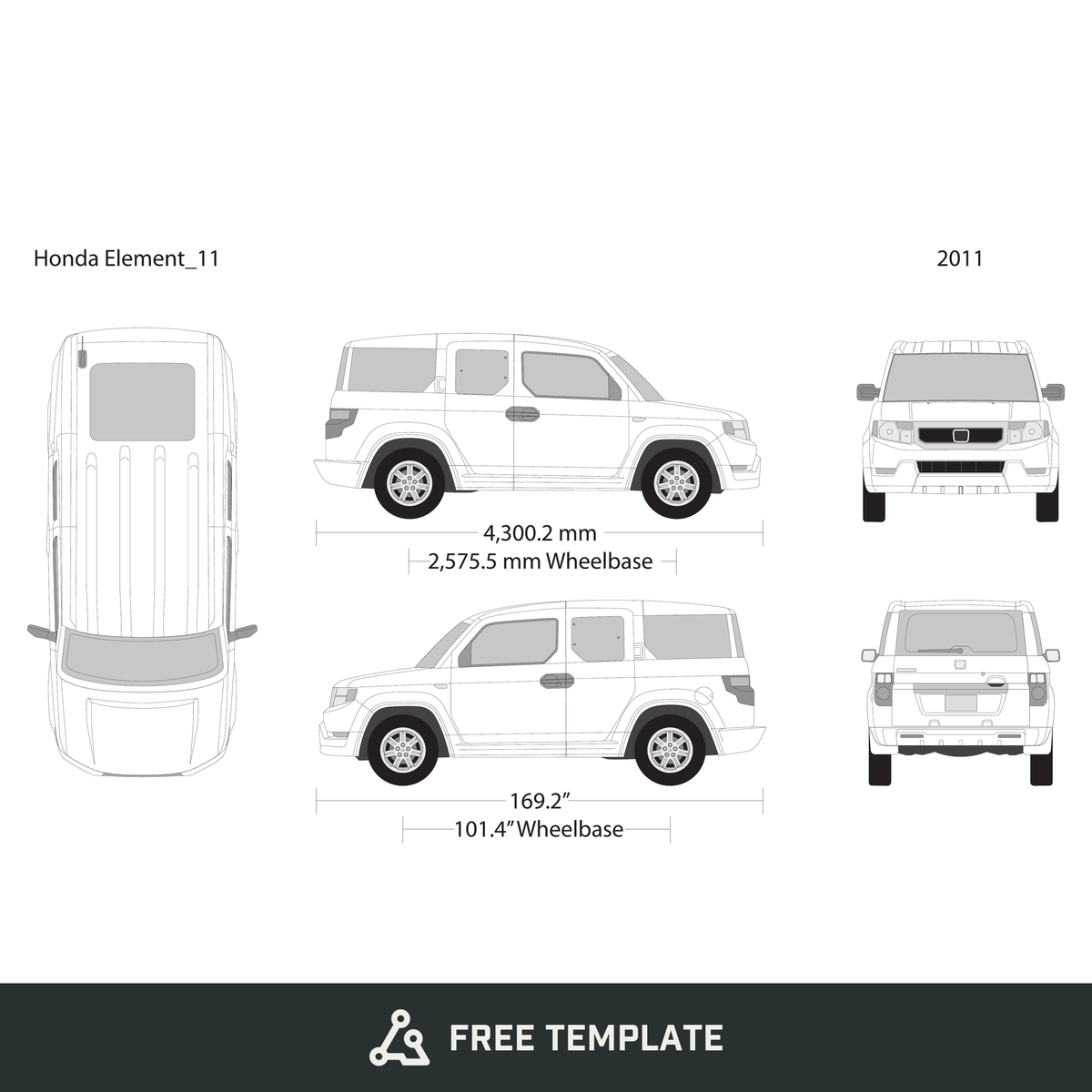 2011 Honda Element free vector vehicle wrap template - GravBase