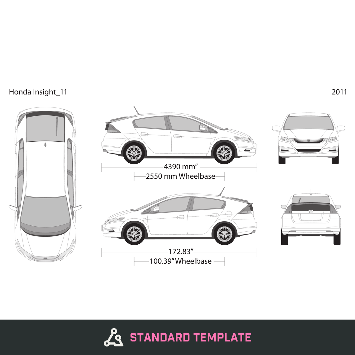 2011 Honda Insight vector wrap template, Design-Ready PDF - GravBase