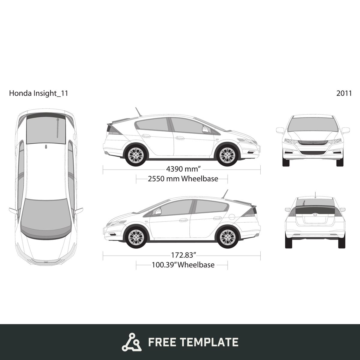 2011 Honda Insight free vector vehicle wrap template - GravBase