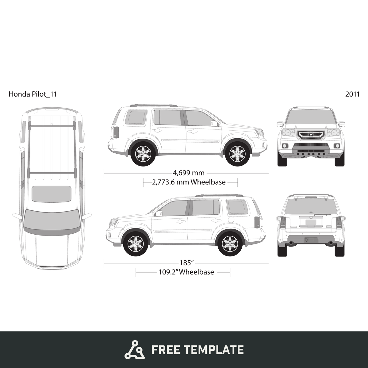 2011 Honda Pilot free vector vehicle wrap template - GravBase