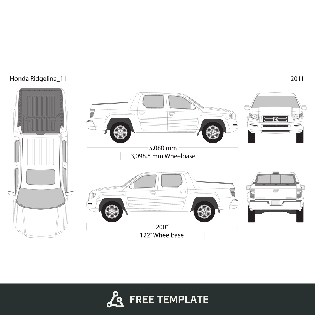 2011 Honda Ridgeline free vector vehicle wrap template - GravBase
