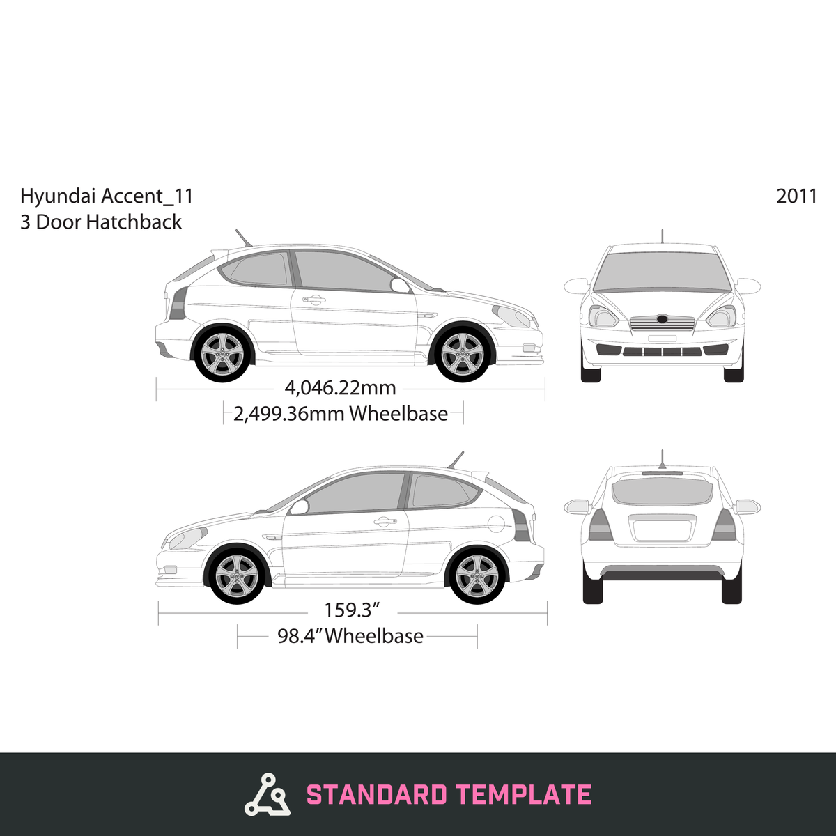 2011 Hyundai Accent Hatchback vector wrap template, Design-Ready PDF - GravBase