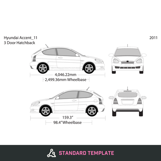 2011 Hyundai Accent Hatchback vector wrap template, Design-Ready PDF - GravBase