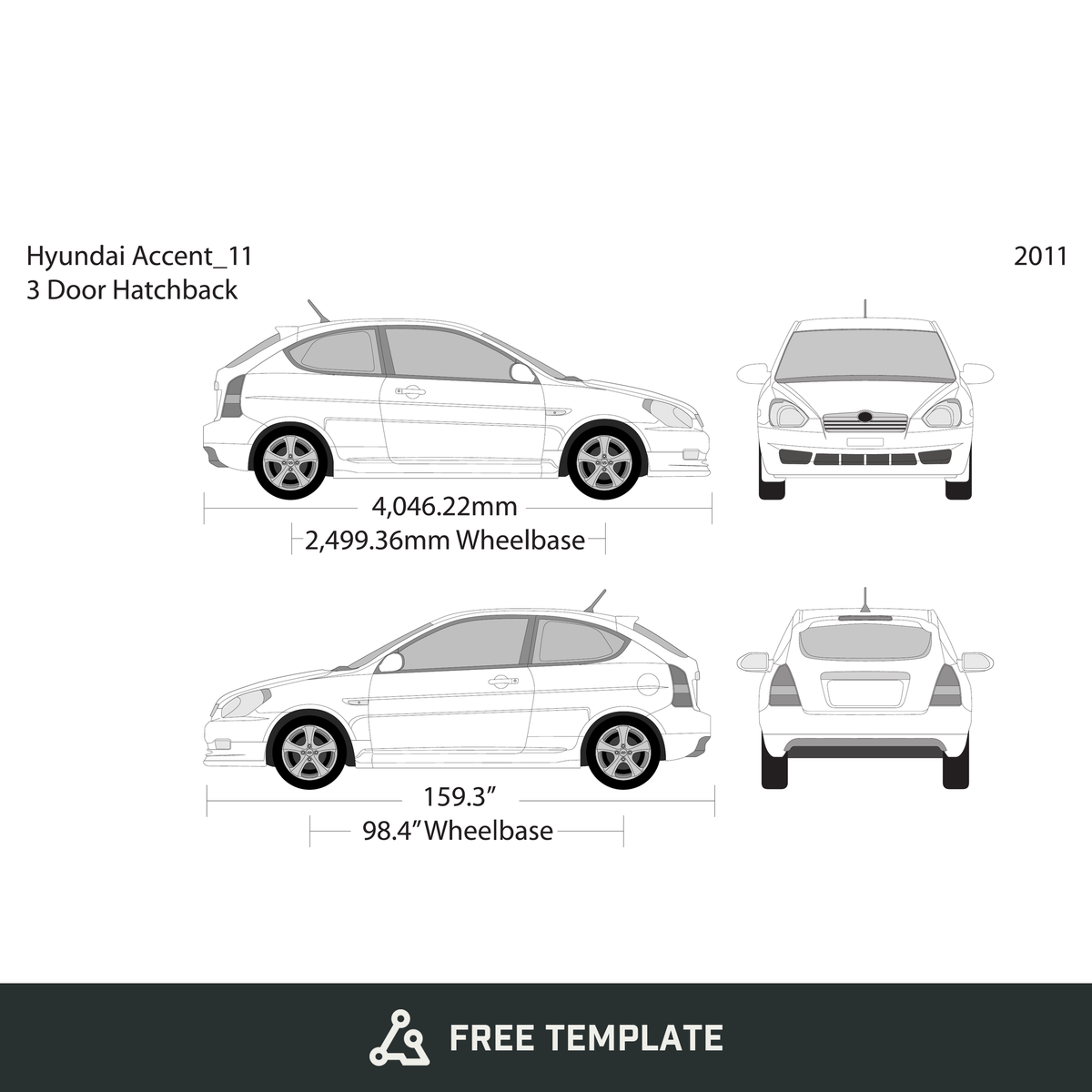 2011 Hyundai Accent Hatchback free vector vehicle wrap template - GravBase