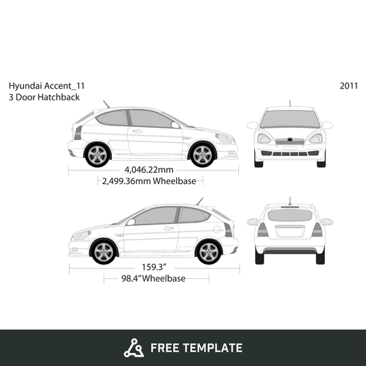 2011 Hyundai Accent Hatchback free vector vehicle wrap template - GravBase