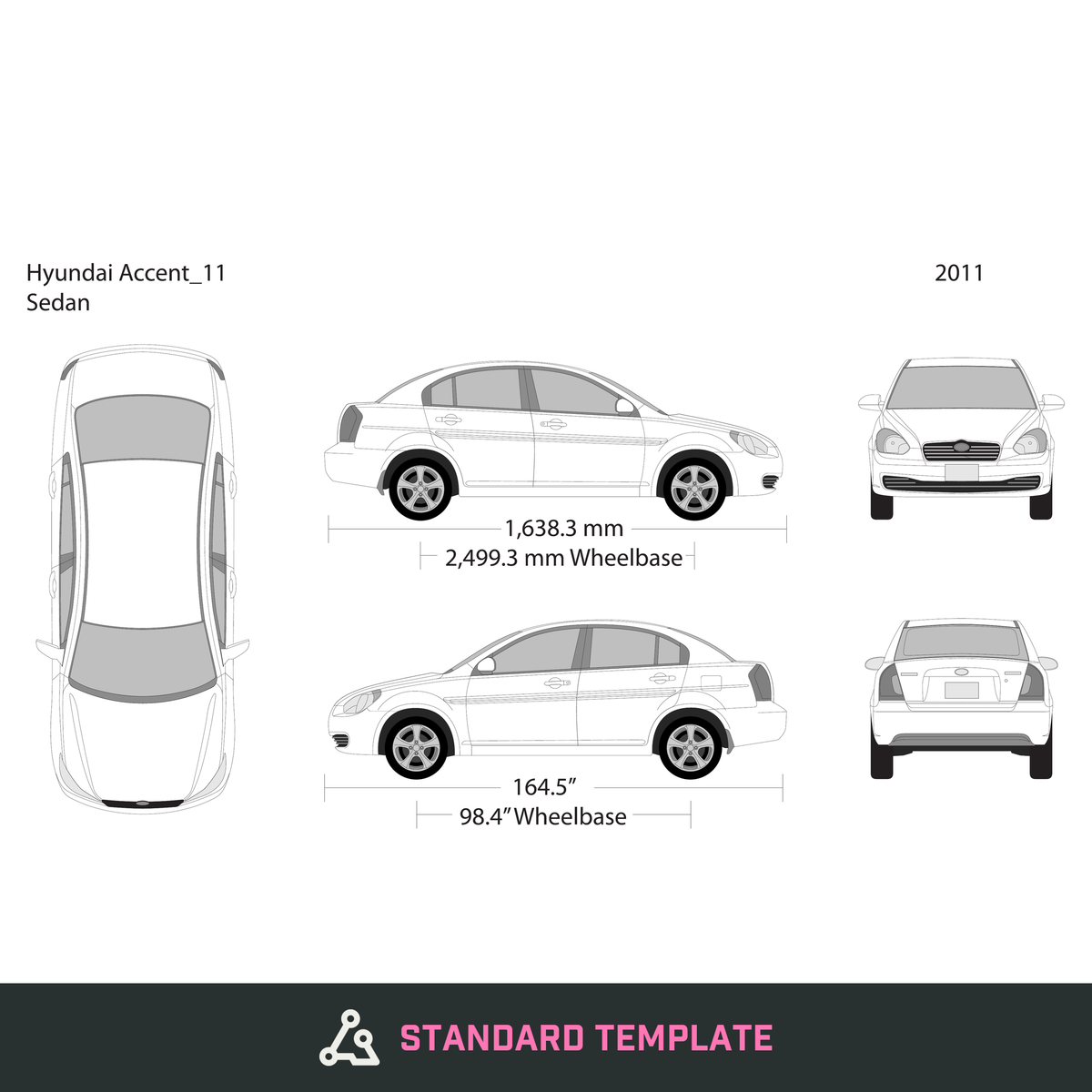 2011 Hyundai Accent Sedan vector wrap template, Design-Ready PDF - GravBase