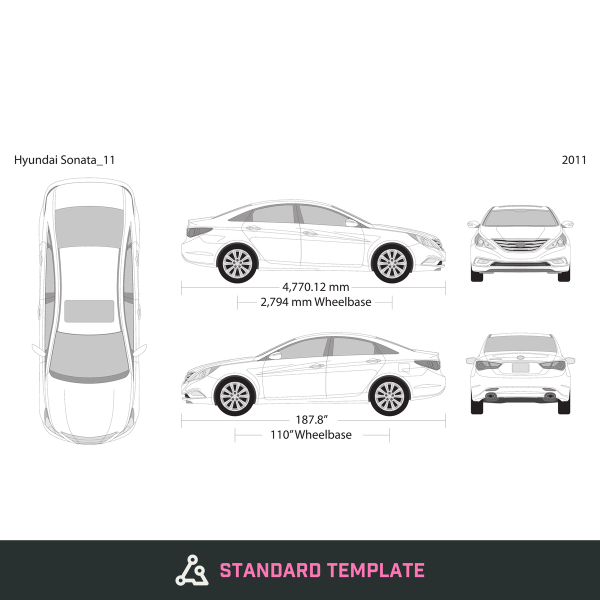 2011 Hyundai Sonata vector wrap template, Design-Ready PDF - GravBase