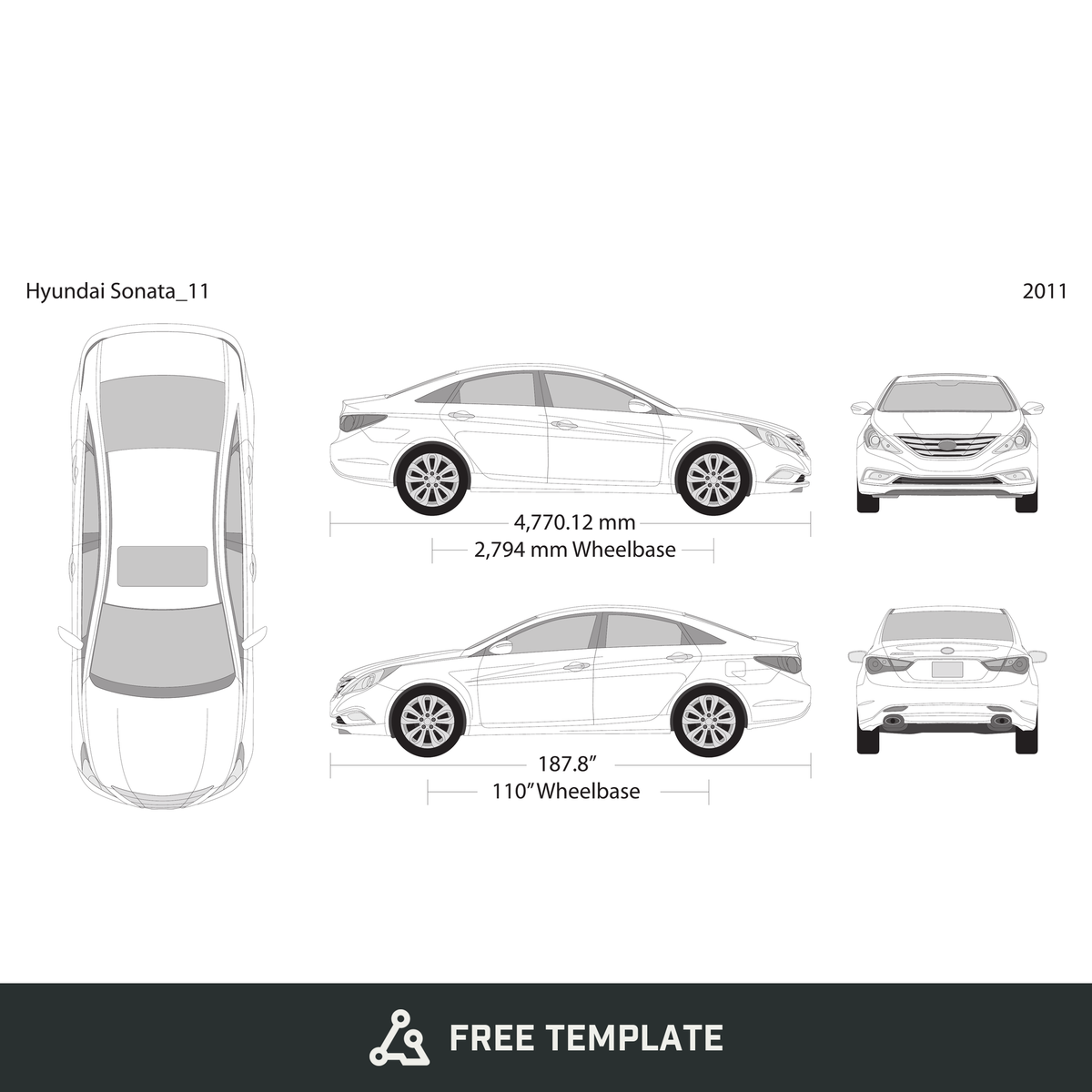 2011 Hyundai Sonata free vector vehicle wrap template - GravBase