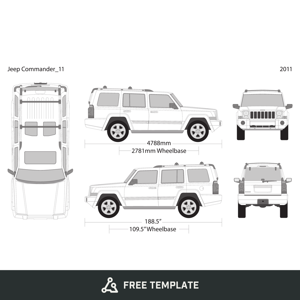 2011 Jeep Commander free vector vehicle wrap template - GravBase