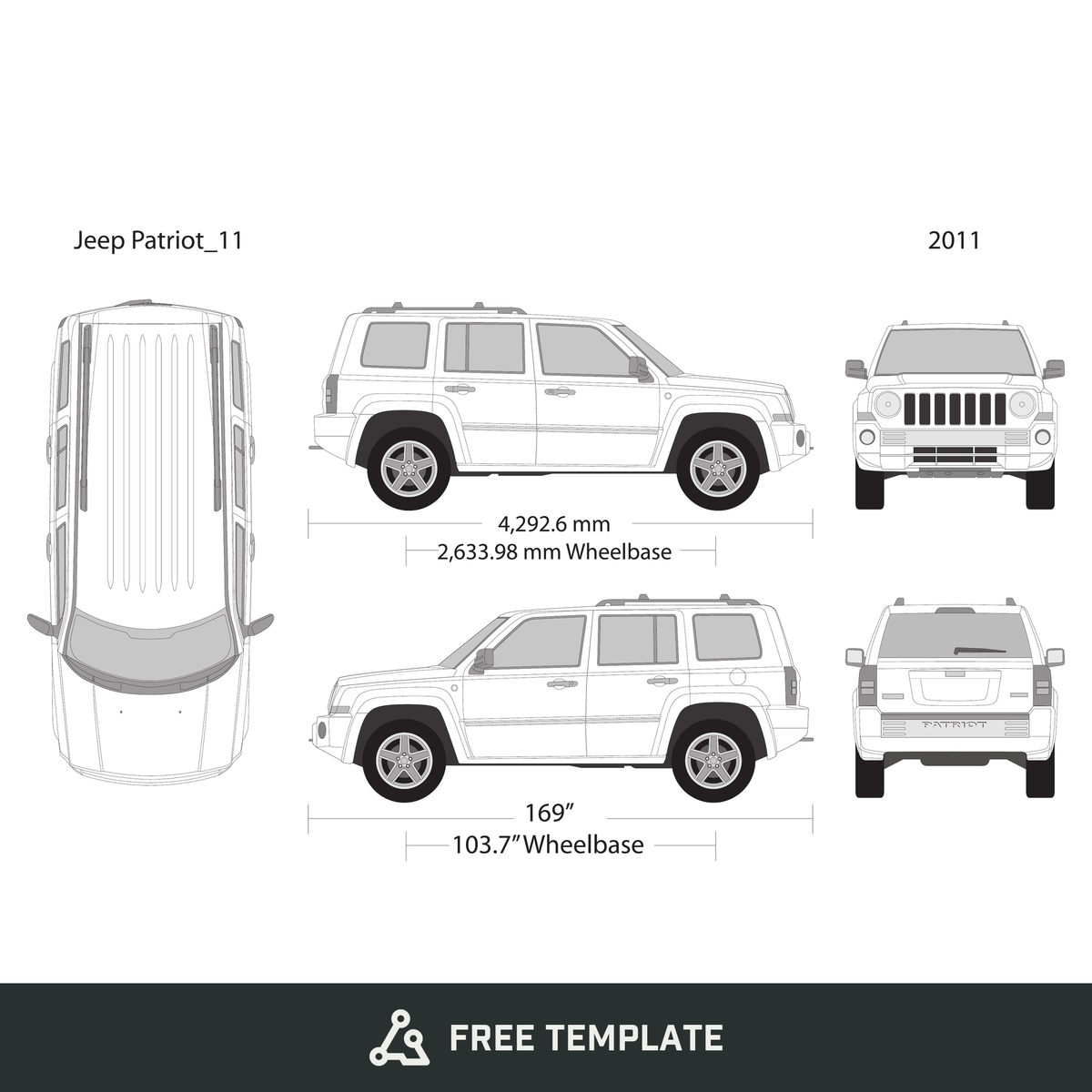 2011 Jeep Patriot free vector vehicle wrap template - GravBase