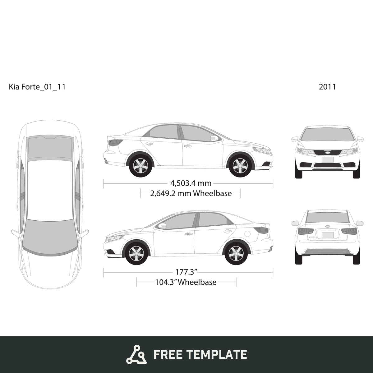 2011 Kia Forte free vector vehicle wrap template - GravBase