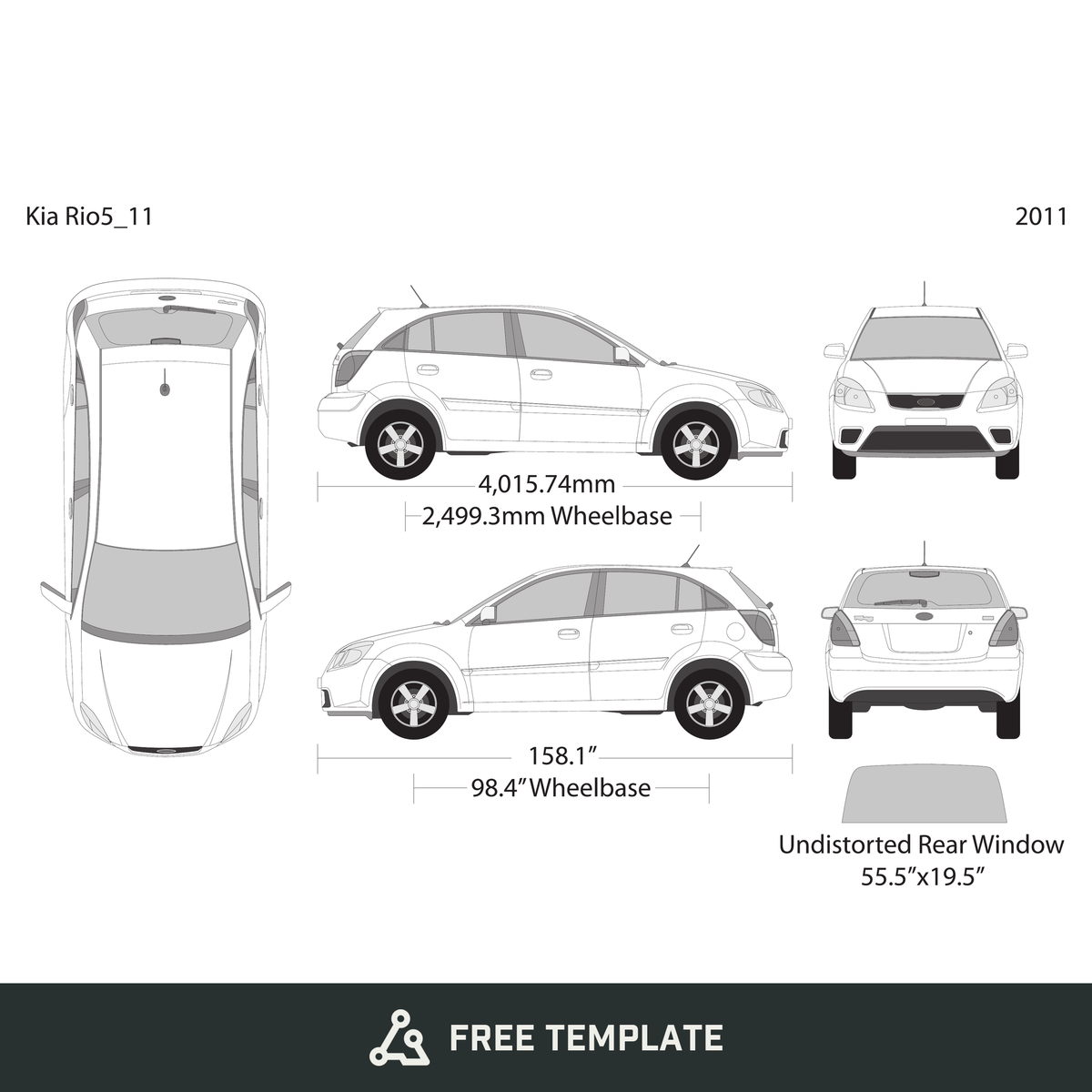 2011 Kia Rio5 free vector vehicle wrap template - GravBase