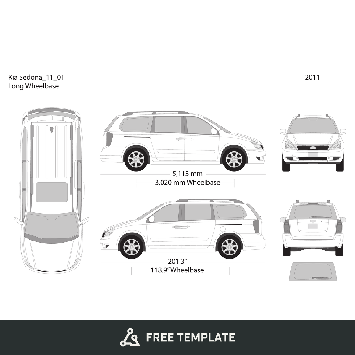 2011 Kia Sedona free vector vehicle wrap template - GravBase
