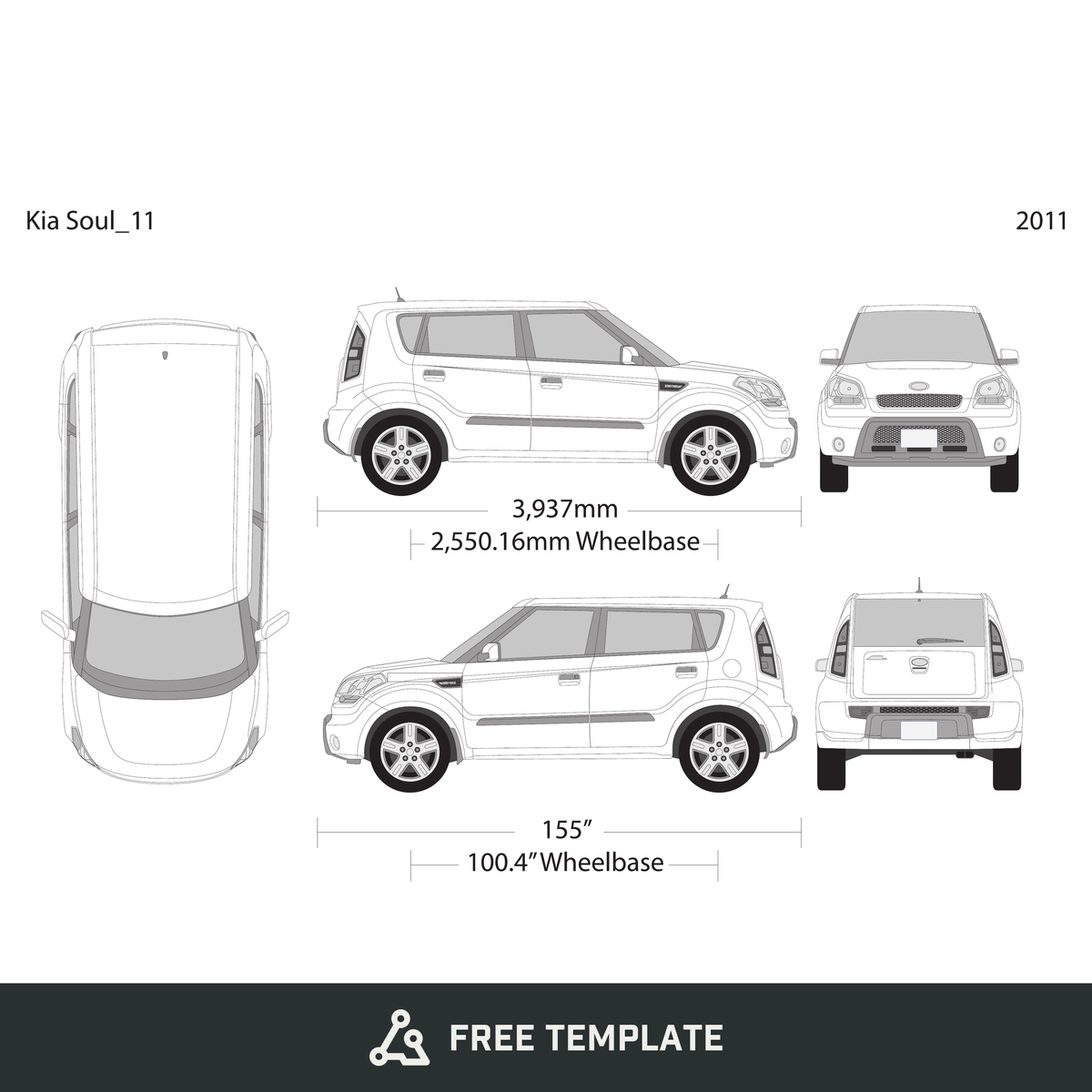 2011 Kia Soul free vector vehicle wrap template - GravBase