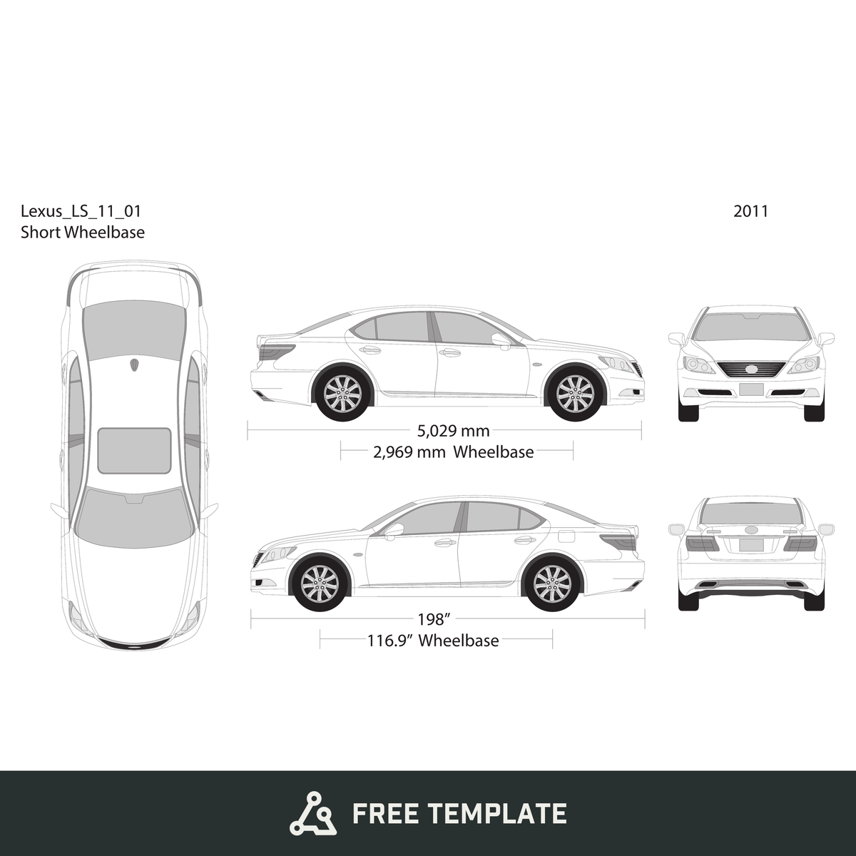 2011 Lexus LS free vector vehicle wrap template - GravBase