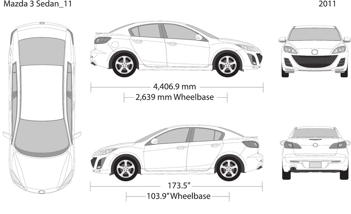 2011 Mazda 3 Sedan vector wrap template, Design-Ready PDF - GravBase