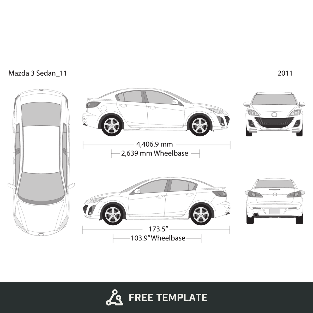 2011 Mazda 3 Sedan free vector vehicle wrap template - GravBase