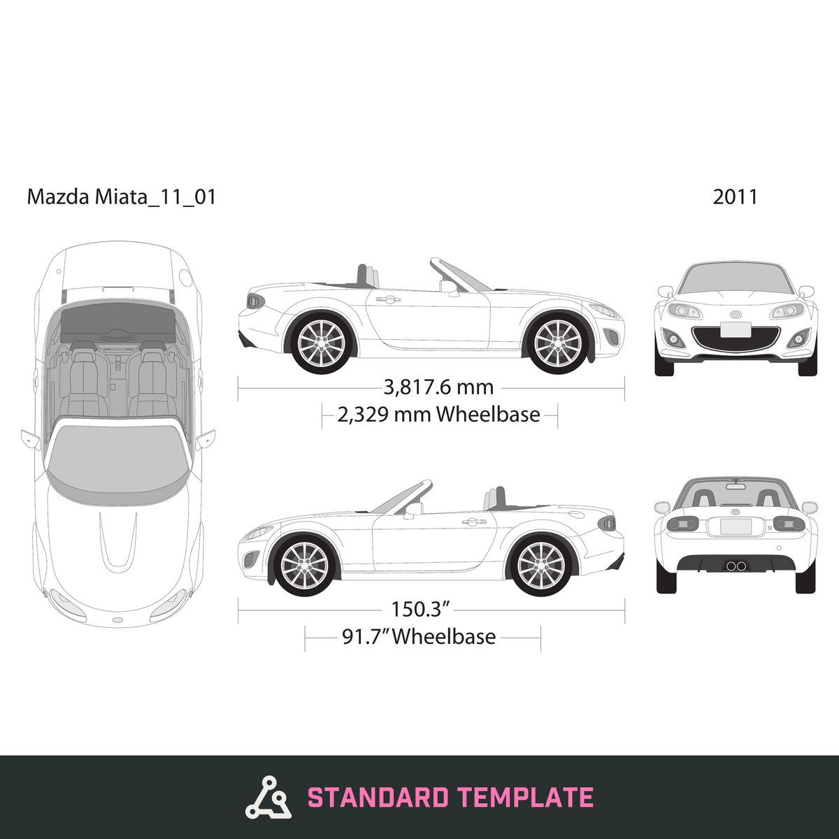 2011 Mazda Miata vector wrap template, Design-Ready PDF - GravBase