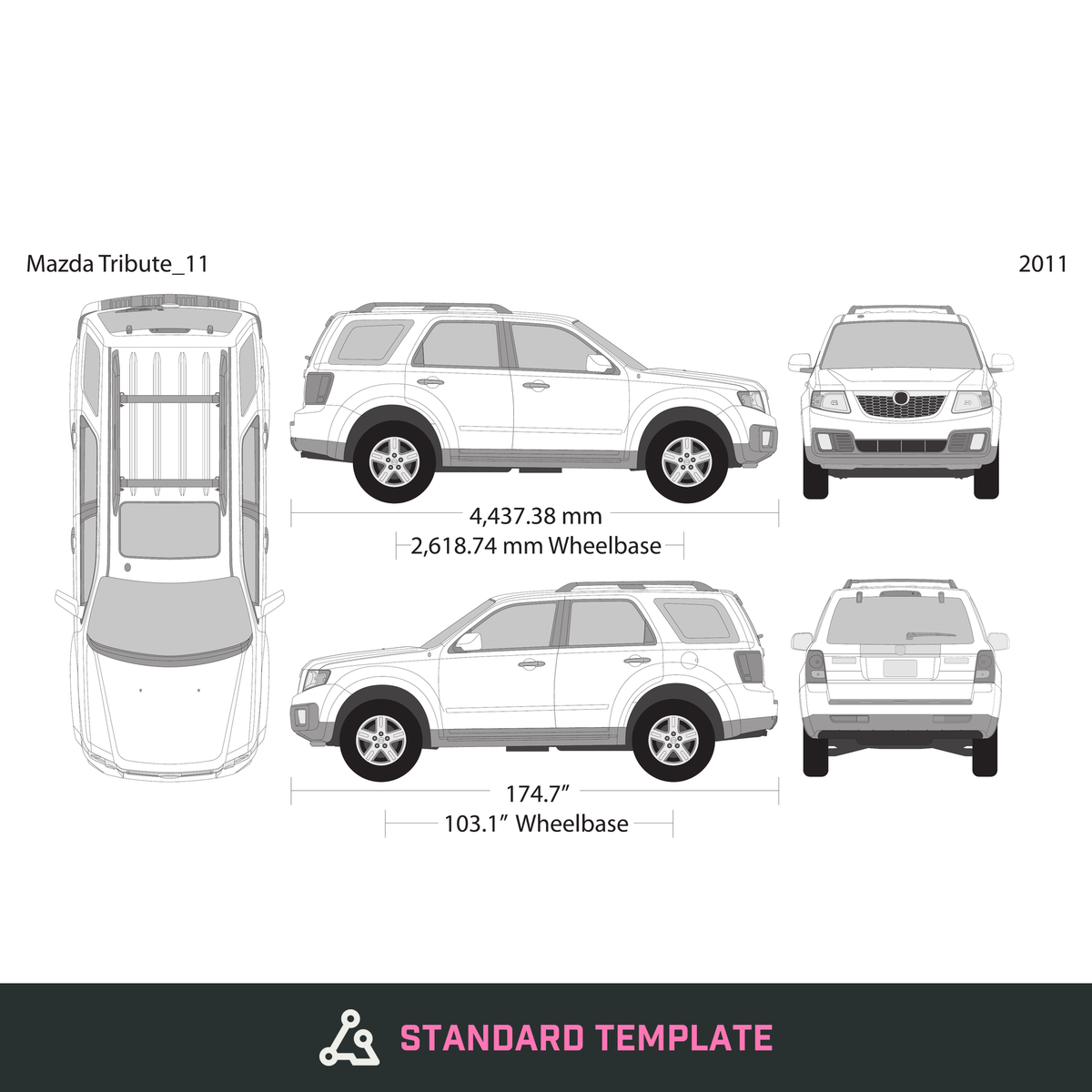 2011 Mazda Tribute vector wrap template, Design-Ready PDF - GravBase
